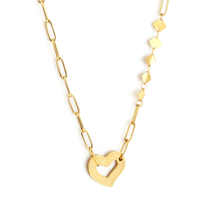Stelluxe Stainless Steel Gold Color PVD Heart Shaped Cutout And 5 Square Necklace