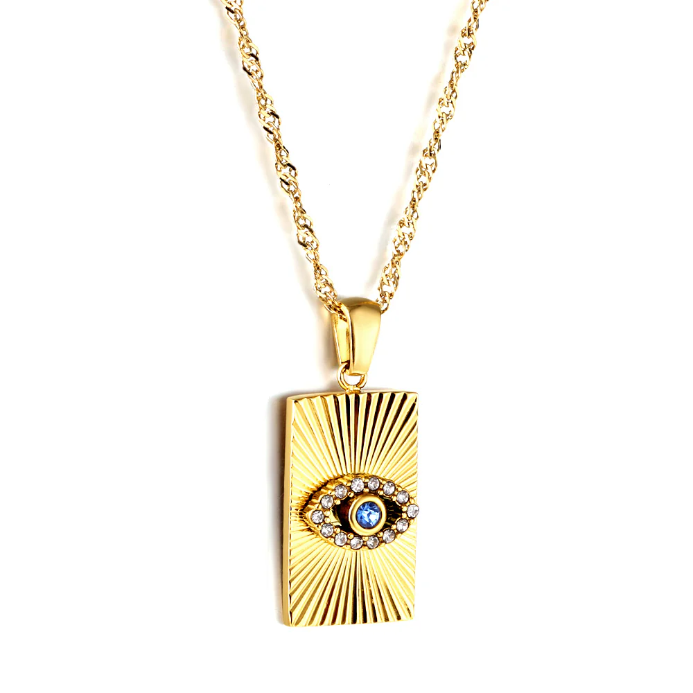 Stainless Steel Gold Color PVD Medal Inlaid Eye Pendant Necklace