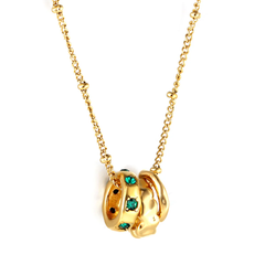 Stelluxe Stainless Steel Gold Color PVD Three Irregular Circles Green CZ Pendant Necklace