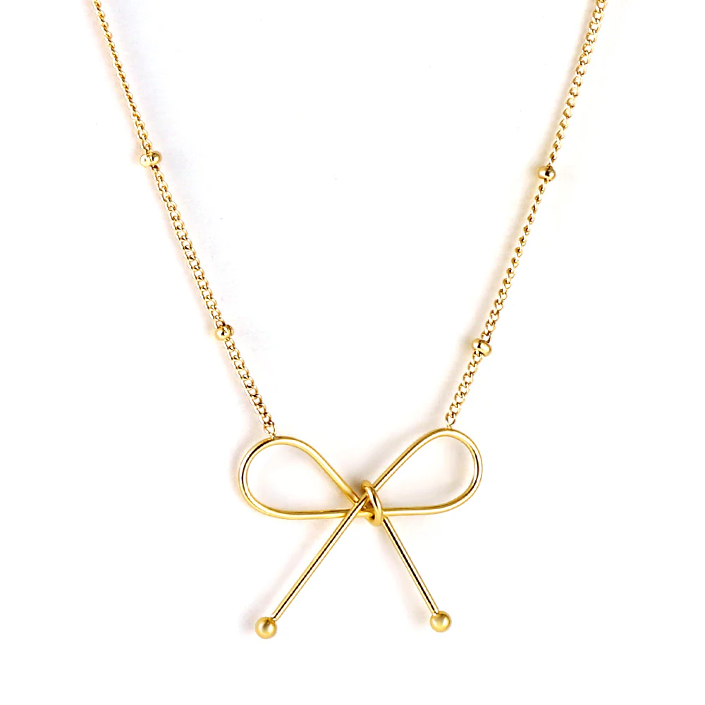 Stainless Steel Gold Color PVD Bow Pendant Necklace