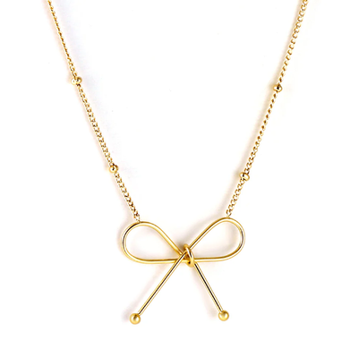 Stelluxe Stainless Steel Gold Color PVD Bow Pendant Necklace
