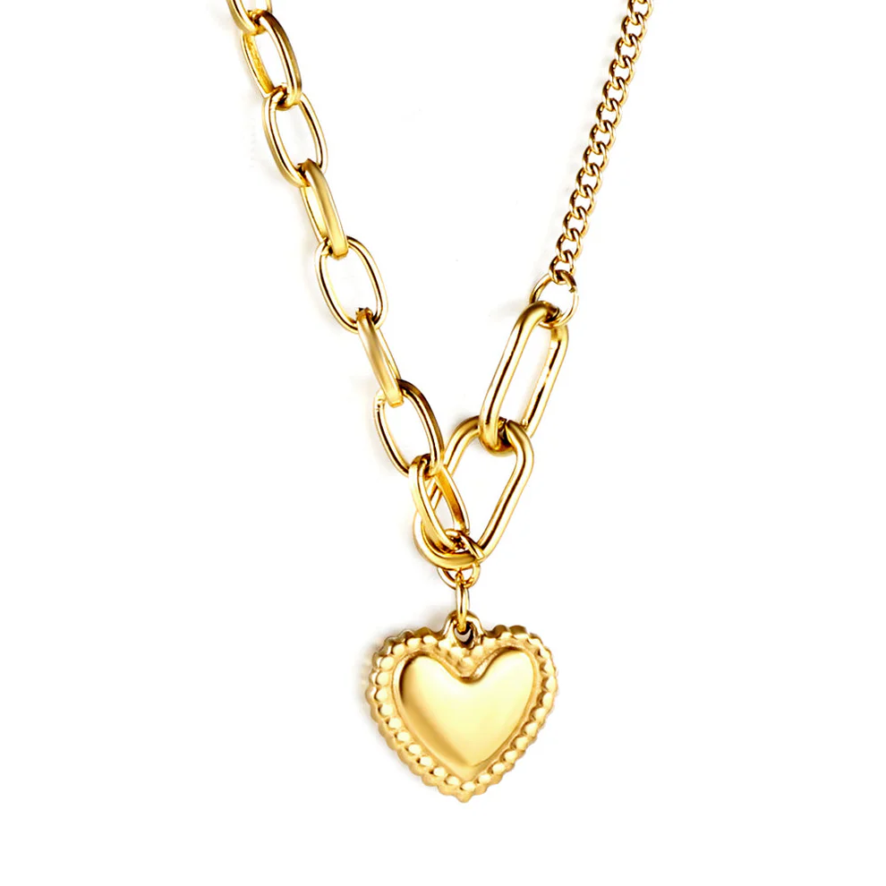 Stainless Steel Gold Color PVD Timeless Gold Heart Pendant Necklace