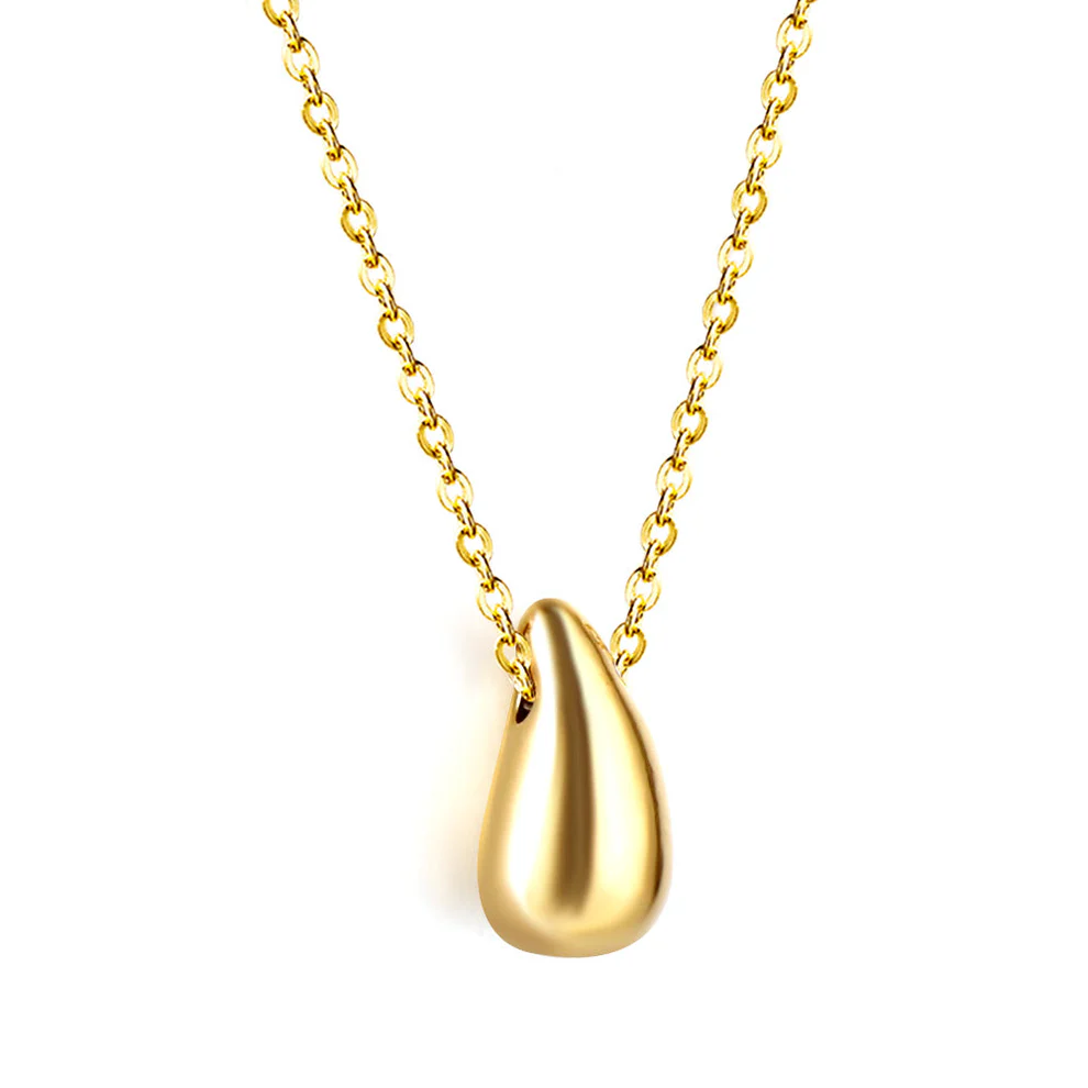 Stainless Steel Gold Color PVD Water Drop Pendant Necklace