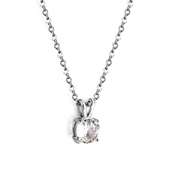 Tresoli Stainless Steel Color PVD White Diamond Round Pendant Necklace