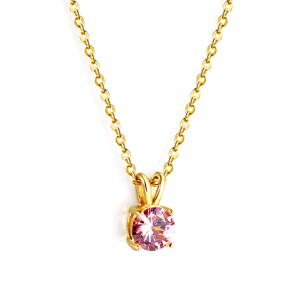 Tresoli Stainless Steel Gold Color PVD Green Diamond Round Pendant Necklace