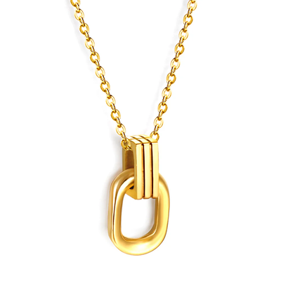 Stelluxe Stainless Steel Gold Color PVD Long Round Frame Clasp Pendant Necklace