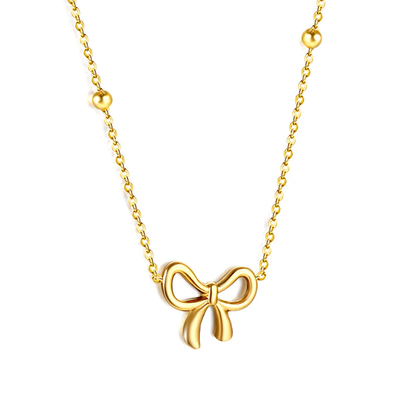 Tresoli Stainless Steel Gold Color PVD Bow Pendant Necklace