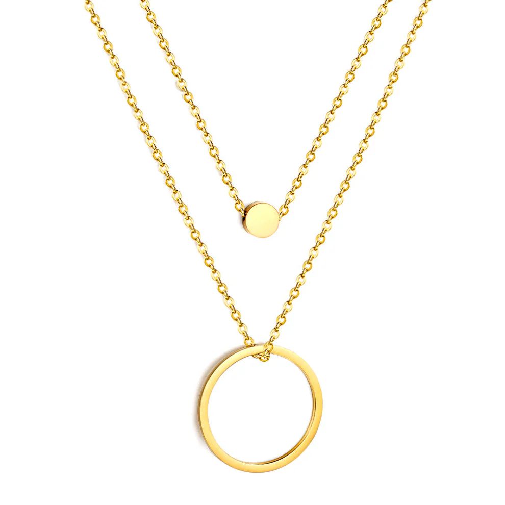 Stainless Steel Gold Color PVD Double Circle Pendant Necklace