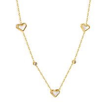 Load image into Gallery viewer, Stelluxe Stainless Steel Gold Color PVD 3 Heart Shaped White And Round White Diamond Pendant Necklace