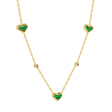 Stelluxe Stainless Steel Gold Color PVD 3 Heart Shaped Green And Round White Diamond Pendant Necklace