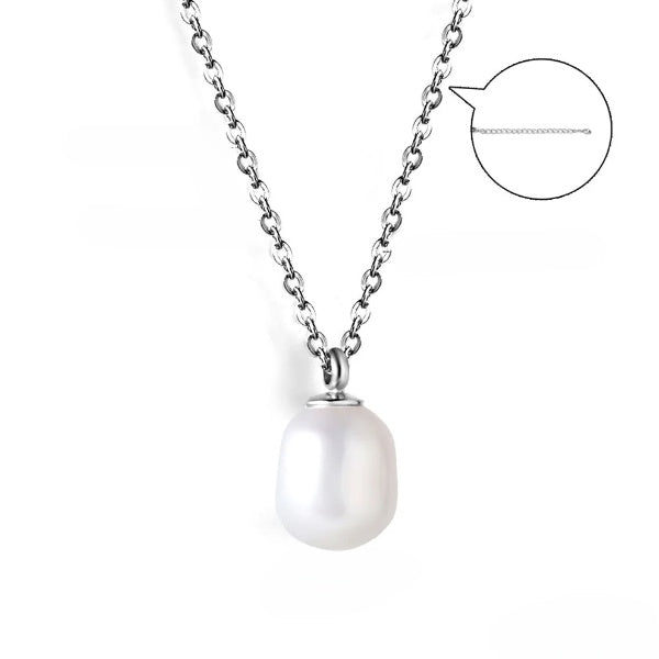 Stainless Steel Color PVD Lassic Elegant White Pearl Pendant Necklace