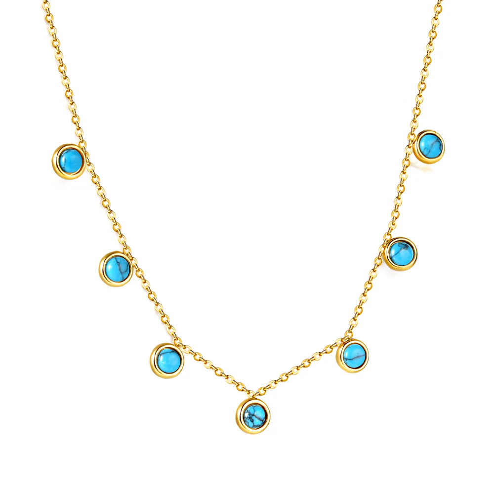 Stainless Steel Gold Color PVD 7 Half Pearls Pendnat Necklace