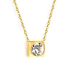 Tresoli Stainless Steel Gold Color PVD White CZ Square Setting Necklace