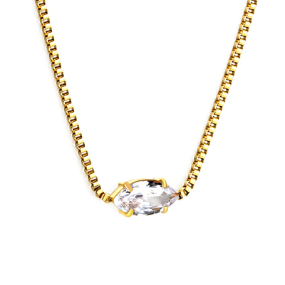Stelluxe Stainless Steel Gold Color PVD White Diamond Pendant Necklace