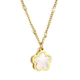 Stainless Steel Gold Color PVD Peach Blossom Shape With White Shell Pendant Necklace
