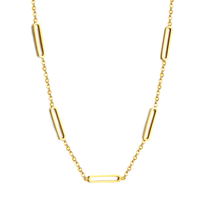 Stelluxe Stainless Steel Gold Color PVD 5 Oblong Pendant Necklace