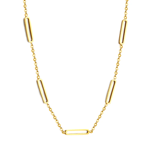 Stelluxe Stainless Steel Gold Color PVD 5 Oblong Pendant Necklace