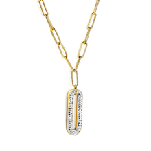 Load image into Gallery viewer, Stelluxe Stainless Steel Gold Color PVD Long Circle With White Clay Diamond Pendant Necklace