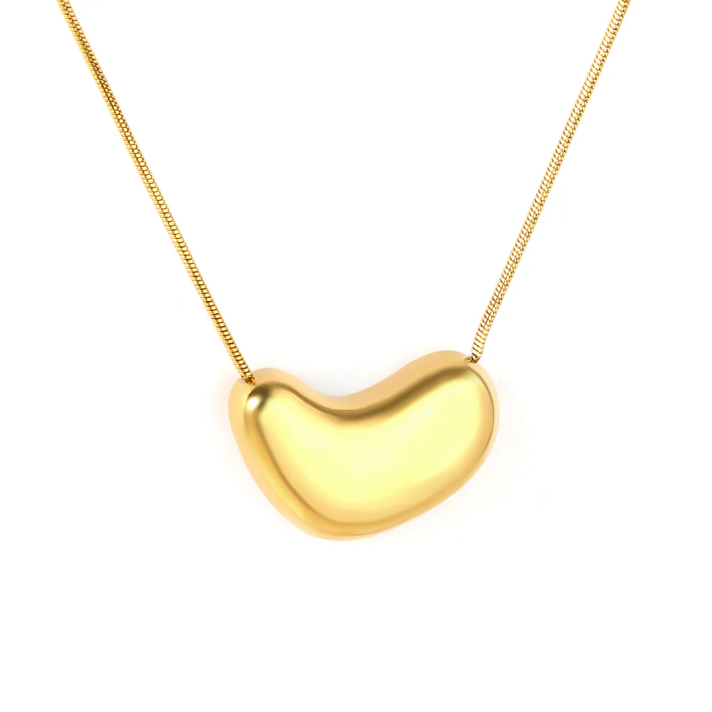 Stainless Steel Gold Color PVD Heart Shaped Pendant With 0.9mm Round Snake Chain Necklace