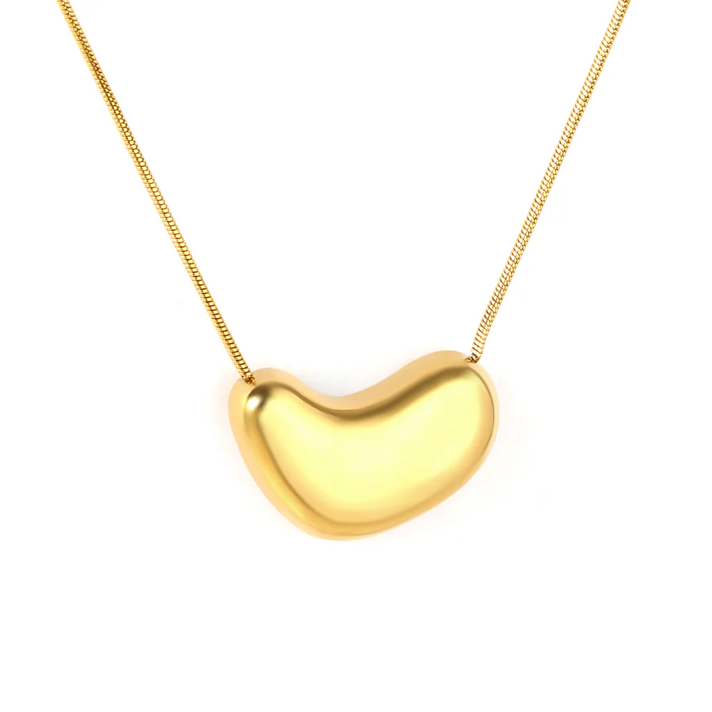 Stelluxe Stainless Steel Gold Color PVD Heart Shaped Pendant With 0.9mm Round Snake Chain Necklace