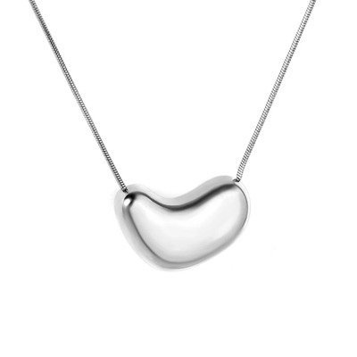 Stelluxe Stainless Steel Color PVD Heart Shaped Pendant Round Snake Chain With Round Tag Necklace