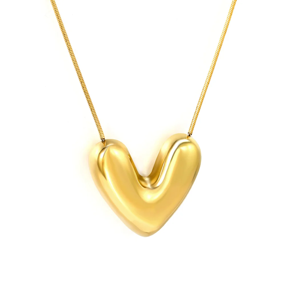 Stainless Steel Gold Color PVD Heart Pendant Necklace