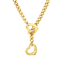 Load image into Gallery viewer, Stelluxe Stainless Steel Gold Color PVD Double Heart Pendant Six Faceted Chain Necklace