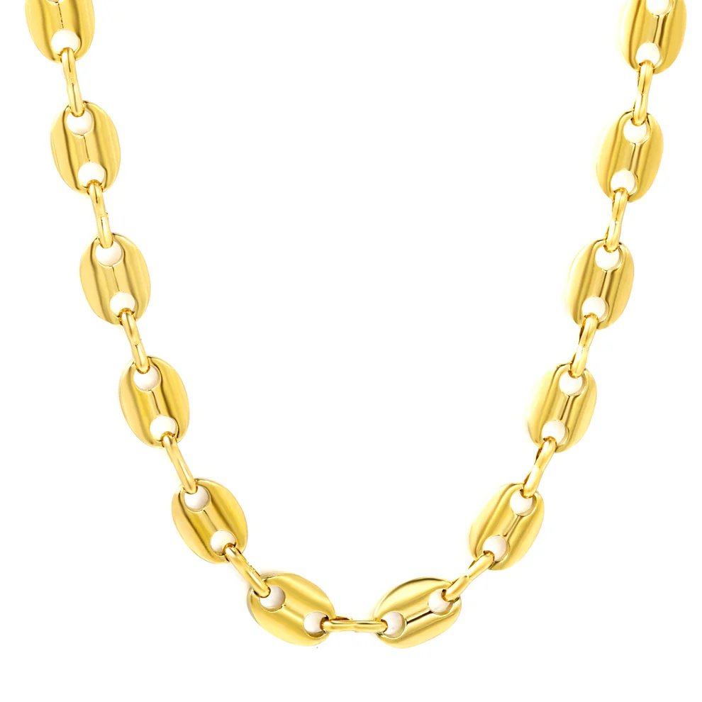 Stainless Steel Gold Color PVD Coffee Bean Chain Necklace