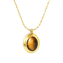 Load image into Gallery viewer, Stainless Steel Gold Color PVD Oval With Tiger Eye Pendant Round Necklace