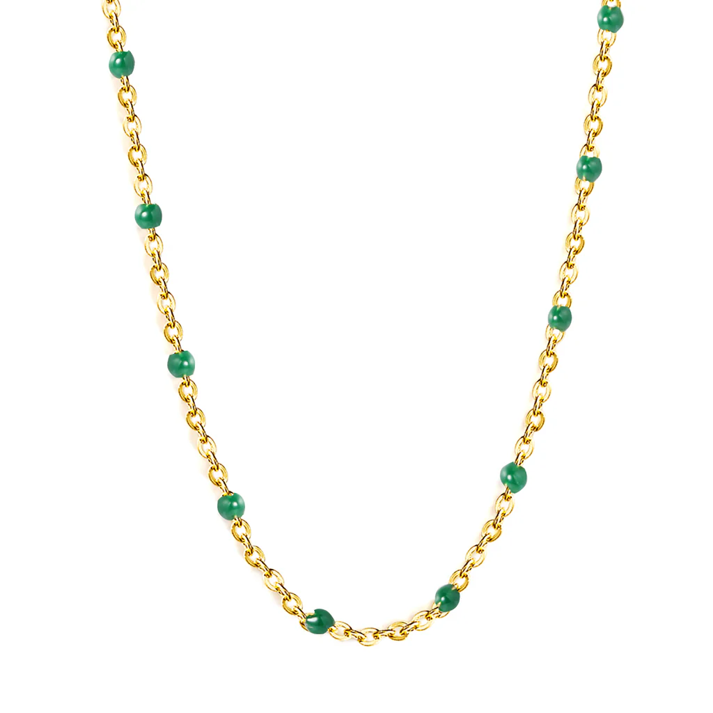 Stelluxe Stainless Steel Gold Color PVD Deep Green Drip Resin Necklace