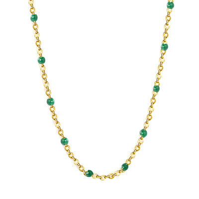 Stelluxe Stainless Steel Gold Color PVD Deep Green Drip Resin Necklace