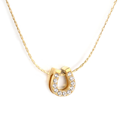 Stelluxe Stainless Steel Gold Color PVD U Shaped Hollow Diamond Pendant With Cross Hammer Round Chain Necklace