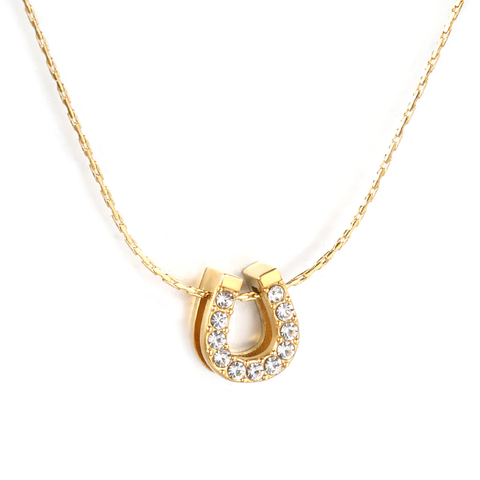 Stelluxe Stainless Steel Gold Color PVD U Shaped Hollow Diamond Pendant With Cross Hammer Round Chain Necklace