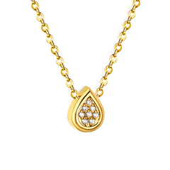 Tresoli Stainless Steel Gold Color PVD Convex Teardrop CNC Zirconia Pendant 0.3mm Cross Chain Necklace