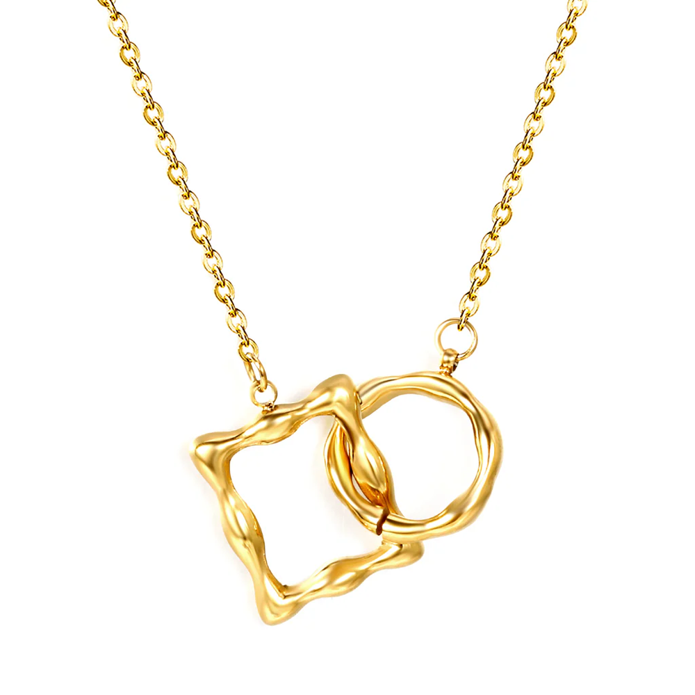 Stainless Steel Gold Color PVD Irregular Square Round Clasp Pendant Necklace