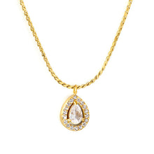 Load image into Gallery viewer, Stainless Steel Gold Color PVD Teardrop CNC White Zirconium Circle Pendant Round Plate Necklace