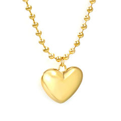 Tresoli Stainless Steel Gold Color PVD Round Plague Hollow Heart Pendant Necklace With 4.0 Wave Bead Chain