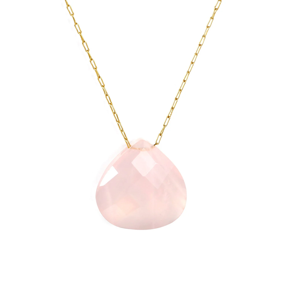 Stainless Steel Gold Color PVD Pink Stone Elongated Chain Necklace