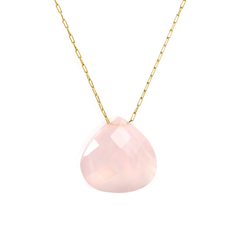 Tresoli Stainless Steel Gold Color PVD Pink Stone Elongated Chain Necklace