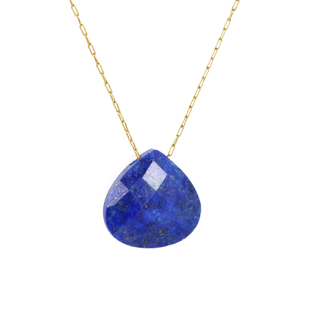 Tresoli Stainless Steel Gold Color PVD Dark Blue Stone Elongated Chain Necklace