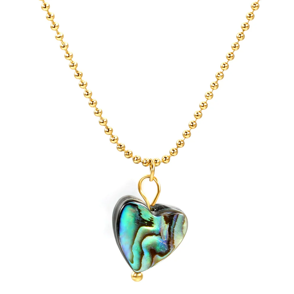 Stainless Steel Gold Color PVD Heart Shaped Abalone Shell Pendant Necklace
