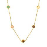 Stelluxe Stainless Steel Gold Color PVD Round Coloful Cats Eye Stone Cross Chain Round Tag Necklace