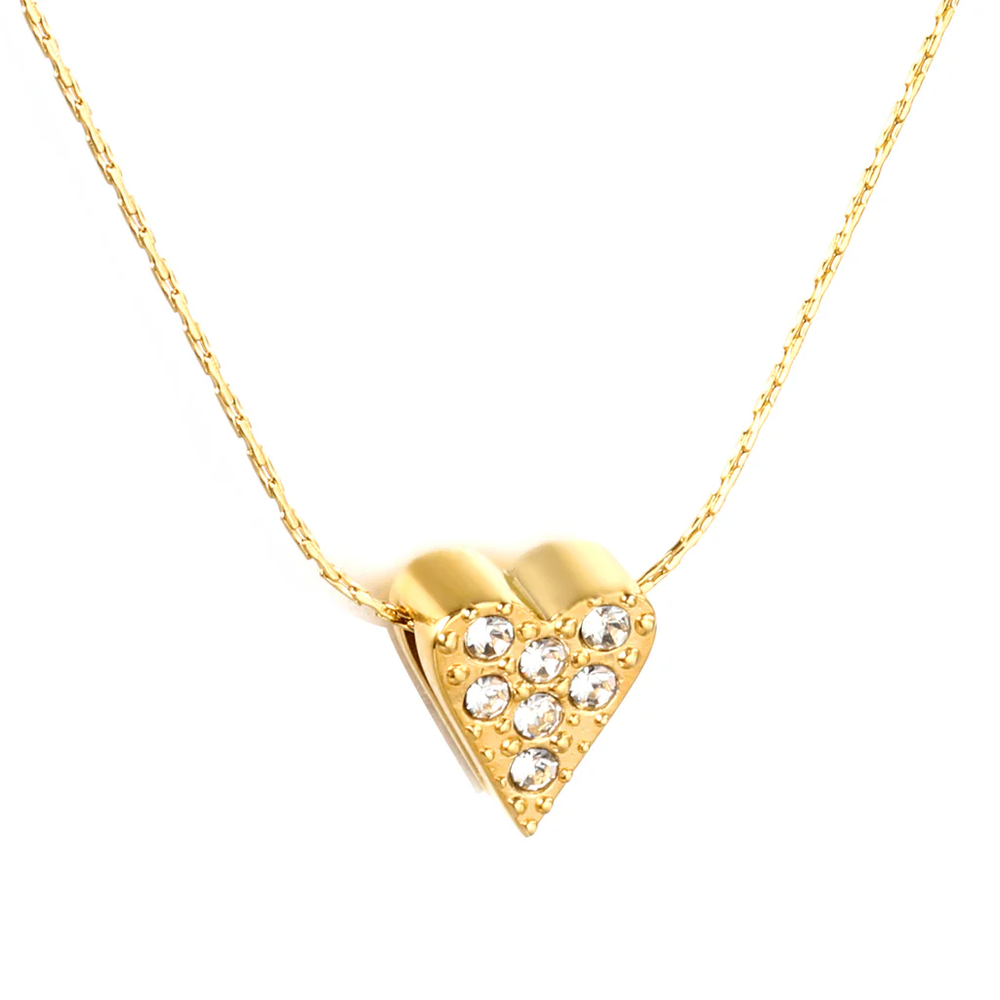 Stainless Steel Gold Color PVD Heart Shaped Hollow Diamond Pendant With Cross Hammer Round Chain Necklace
