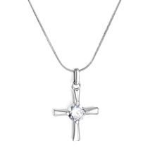 Load image into Gallery viewer, Stelluxe Stainless Steel Color PVD Cross White Zirconia Round Snake Chain Necklace
