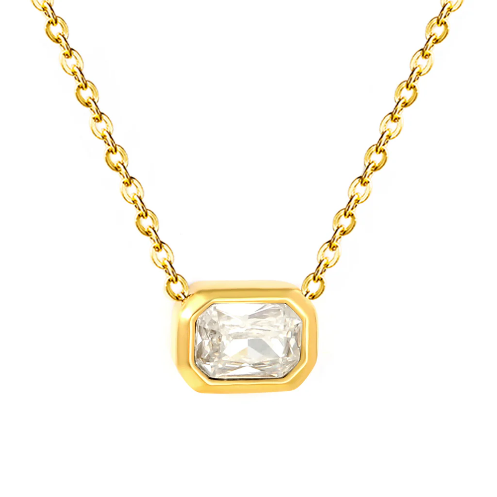 Stainless Steel Gold Color PVD White Cubic Zirconia Pendant Necklace