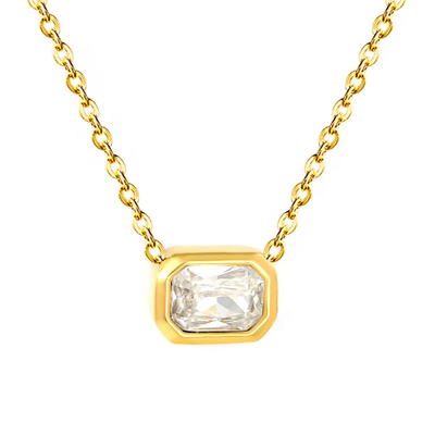 Stelluxe Stainless Steel Gold Color PVD White Cubic Zirconia Pendant Necklace