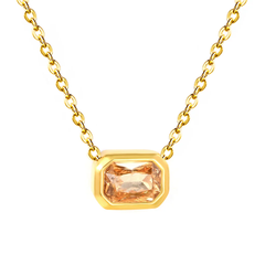 Tresoli Stainless Steel Gold Color PVD Champagne Zirconia Cross Chain Round Pendant Necklace