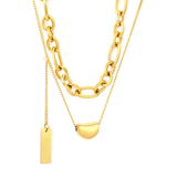Stelluxe Stainless Steel Gold Color PVD Sugar Bean And Rectangular Tag Pendant Double Chain With Round End Tag Necklace