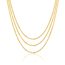 Load image into Gallery viewer, Stelluxe Stainless Steel Gold Color PVD Three Lines Round Snake Bead Round Tag Necklace