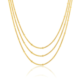 Stelluxe Stainless Steel Gold Color PVD Three Lines Round Snake Bead Round Tag Necklace
